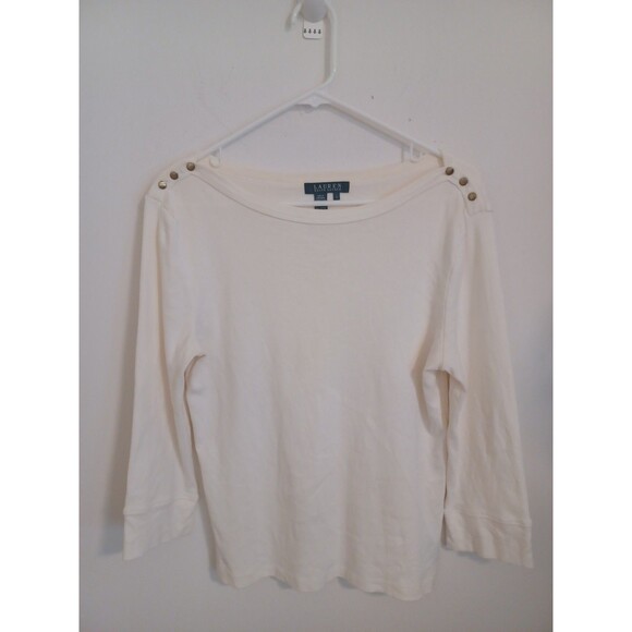 Lauren Ralph Lauren Pullover Knit Top Womens Large Ivory 3/4 Sleeves Preppy - Picture 2 of 8